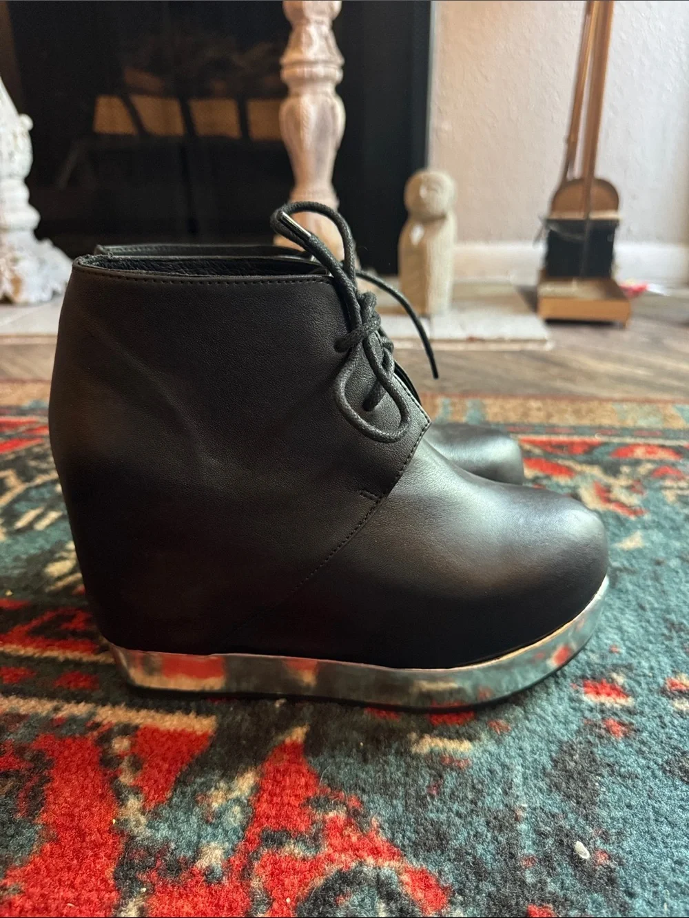 Jeffrey Campbell Black Wedge Ankle Boots with Silver Trim